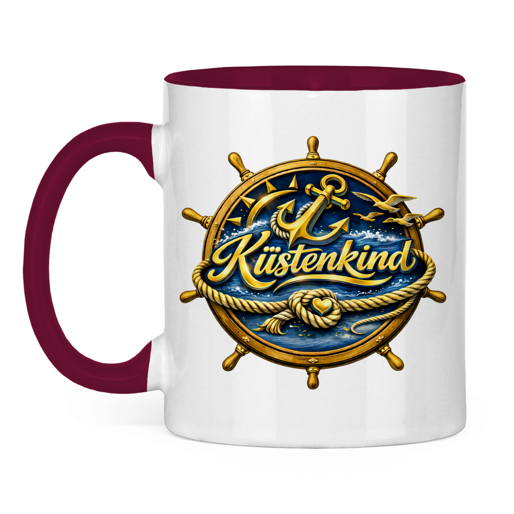 Keramik-Tasse zweifarbig  Küstenkind #600 blau-gold