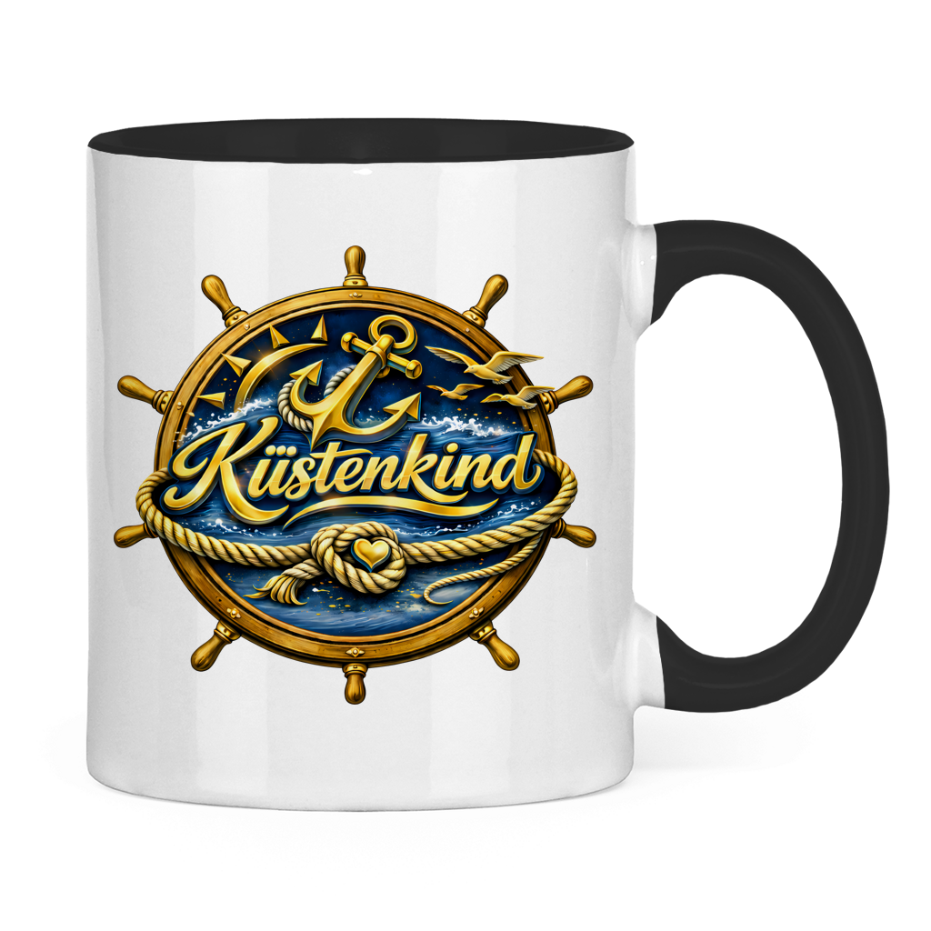 Keramik-Tasse zweifarbig  Küstenkind #600 blau-gold