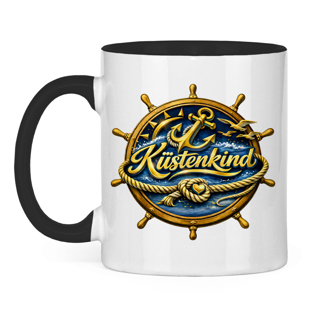 Keramik-Tasse zweifarbig  Küstenkind #600 blau-gold