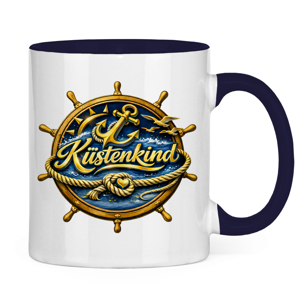 Keramik-Tasse zweifarbig  Küstenkind #600 blau-gold