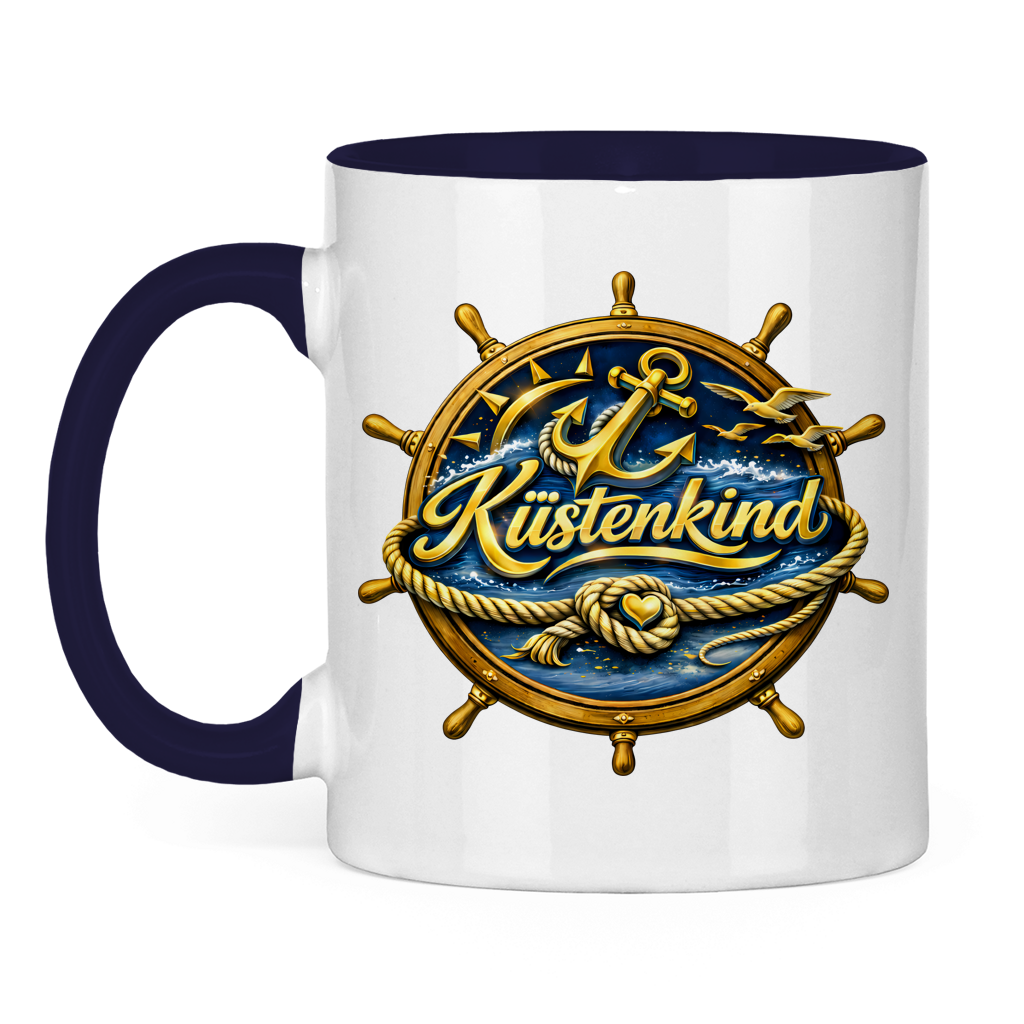 Keramik-Tasse zweifarbig  Küstenkind #600 blau-gold