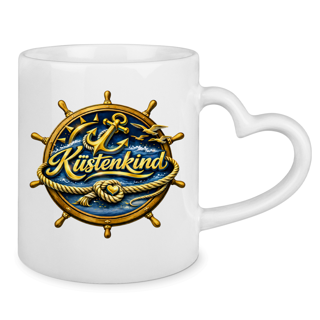 Keramik-Tasse mit Herzhenkel  Küstenkind #600 blau-gold