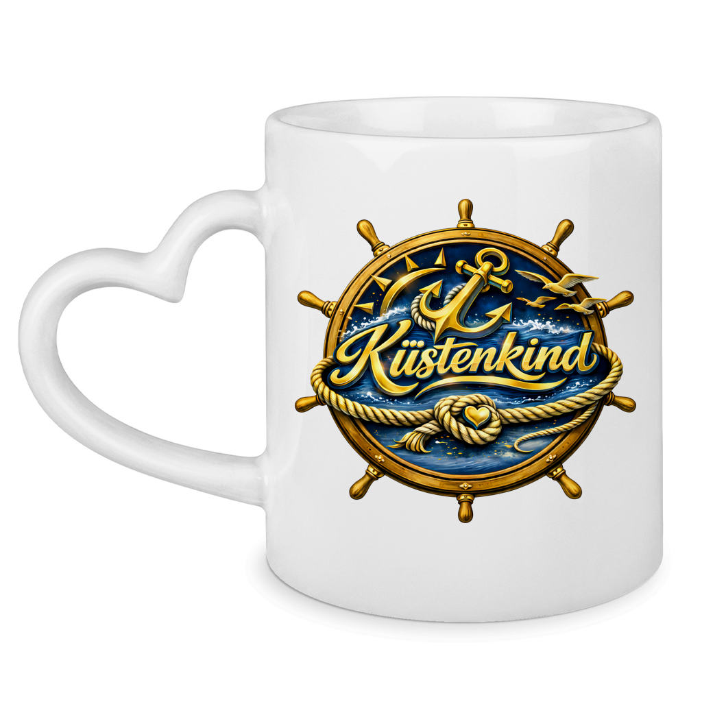 Keramik-Tasse mit Herzhenkel  Küstenkind #600 blau-gold