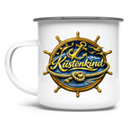 Emaille Tasse  Küstenkind #600 blau-gold