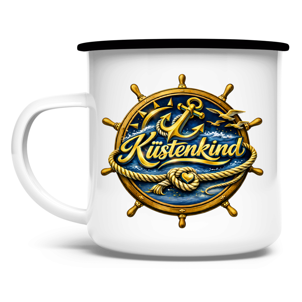 Emaille Tasse  Küstenkind #600 blau-gold