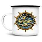 Emaille Tasse  Küstenkind #600 blau-gold