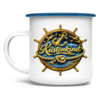 Emaille Tasse  Küstenkind #600 blau-gold