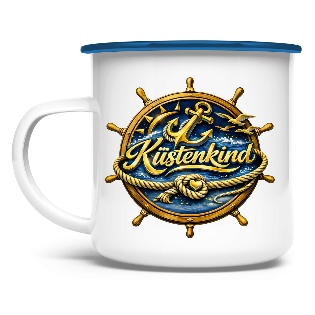Emaille Tasse  Küstenkind #600 blau-gold