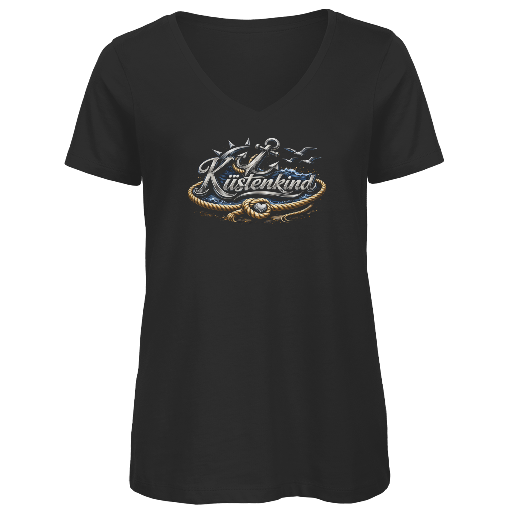T-Shirt Damen V-Neck Küstenkind #600 blau-silber