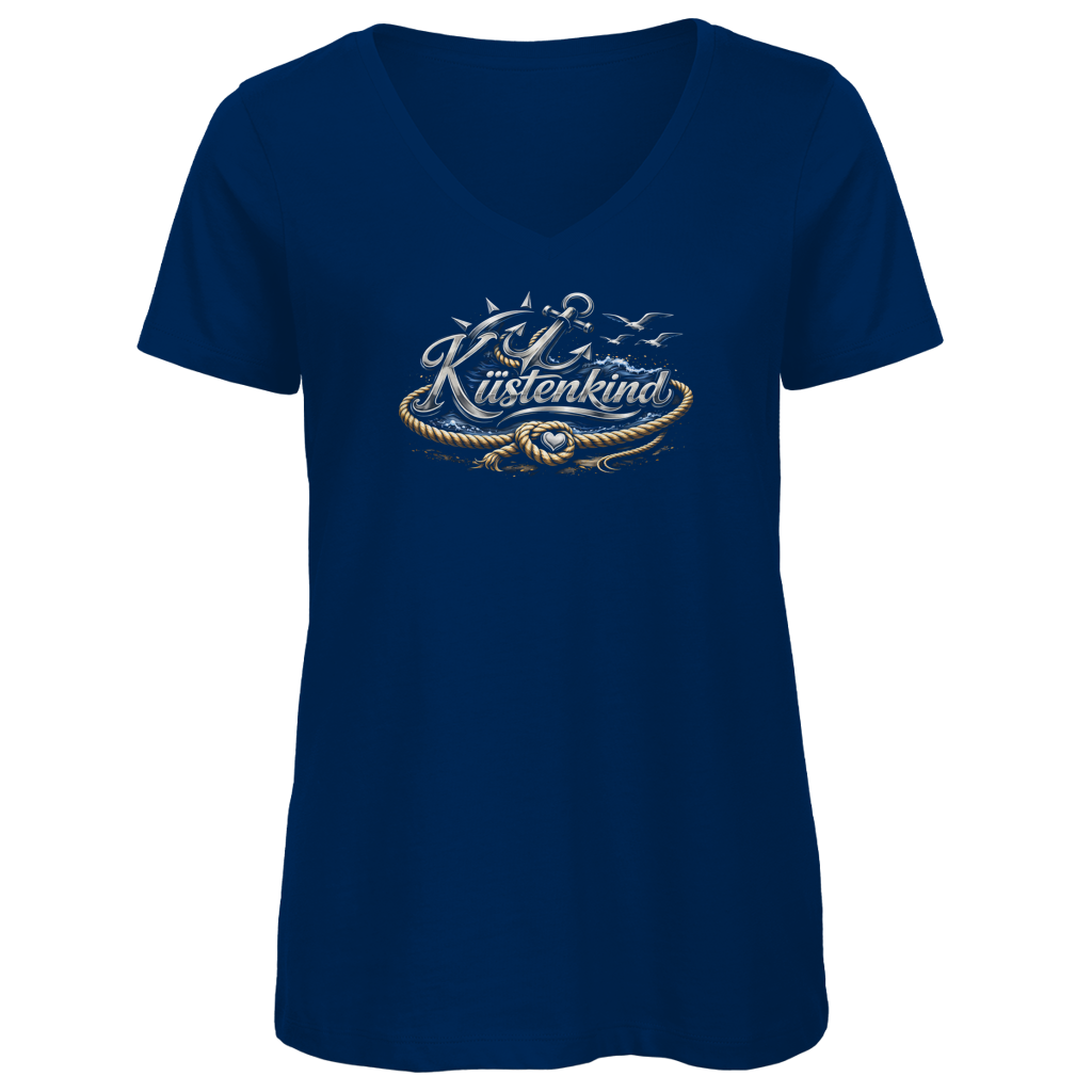 T-Shirt Damen V-Neck Küstenkind #600 blau-silber