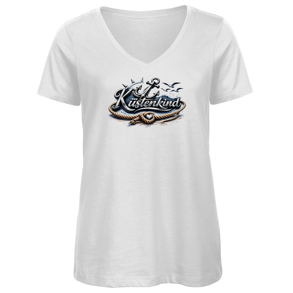 T-Shirt Damen V-Neck Küstenkind #600 blau-silber