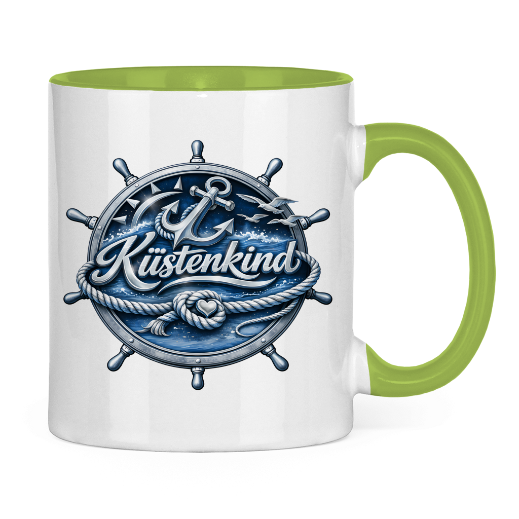 Keramik-Tasse zweifarbig  Küstenkind #600 blau-silber
