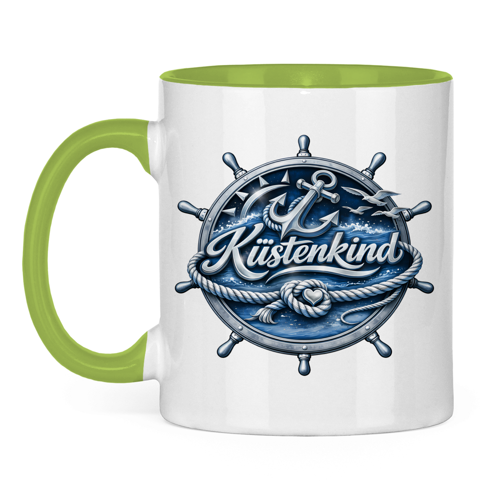 Keramik-Tasse zweifarbig  Küstenkind #600 blau-silber