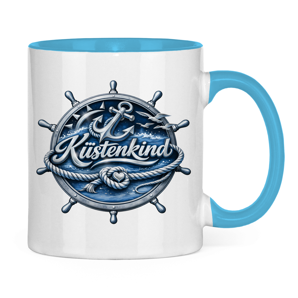 Keramik-Tasse zweifarbig  Küstenkind #600 blau-silber