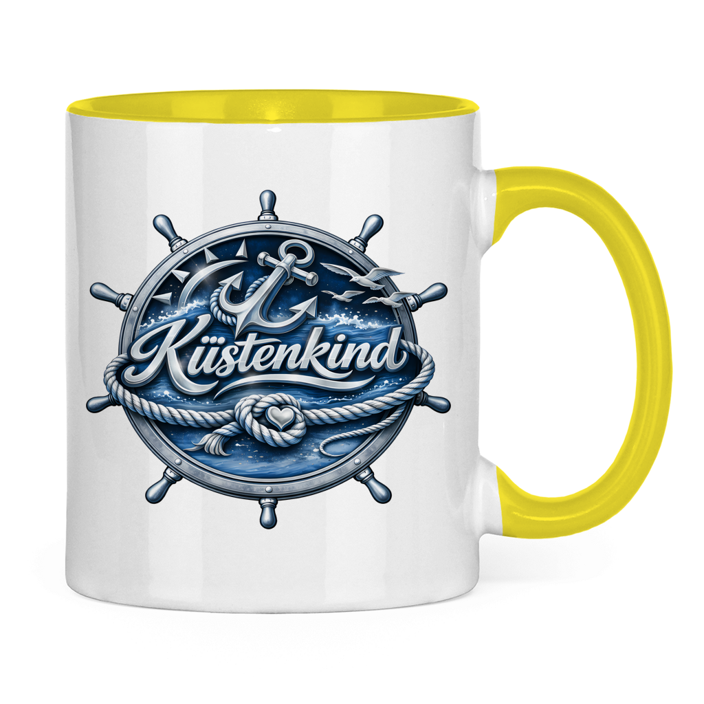 Keramik-Tasse zweifarbig  Küstenkind #600 blau-silber