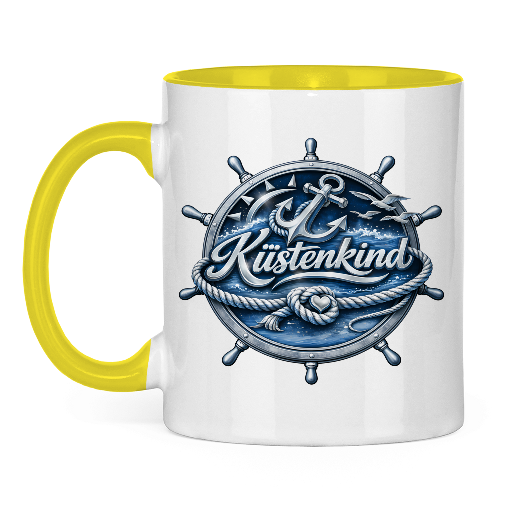 Keramik-Tasse zweifarbig  Küstenkind #600 blau-silber