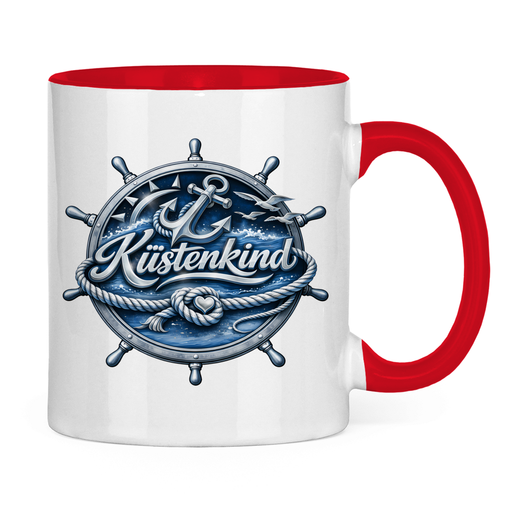 Keramik-Tasse zweifarbig  Küstenkind #600 blau-silber