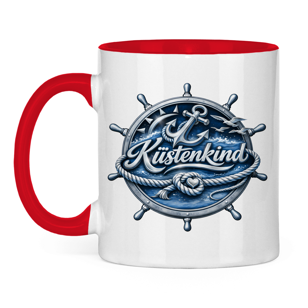 Keramik-Tasse zweifarbig  Küstenkind #600 blau-silber