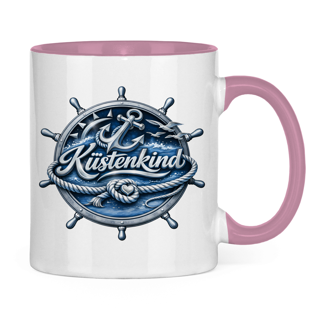 Keramik-Tasse zweifarbig  Küstenkind #600 blau-silber