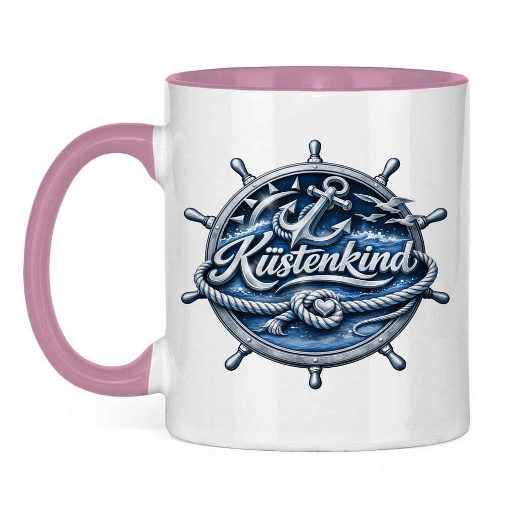 Keramik-Tasse zweifarbig  Küstenkind #600 blau-silber