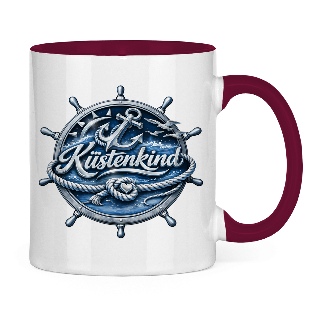 Keramik-Tasse zweifarbig  Küstenkind #600 blau-silber