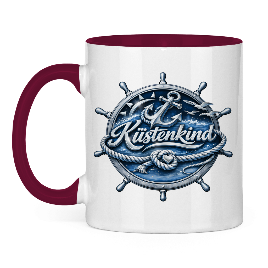 Keramik-Tasse zweifarbig  Küstenkind #600 blau-silber