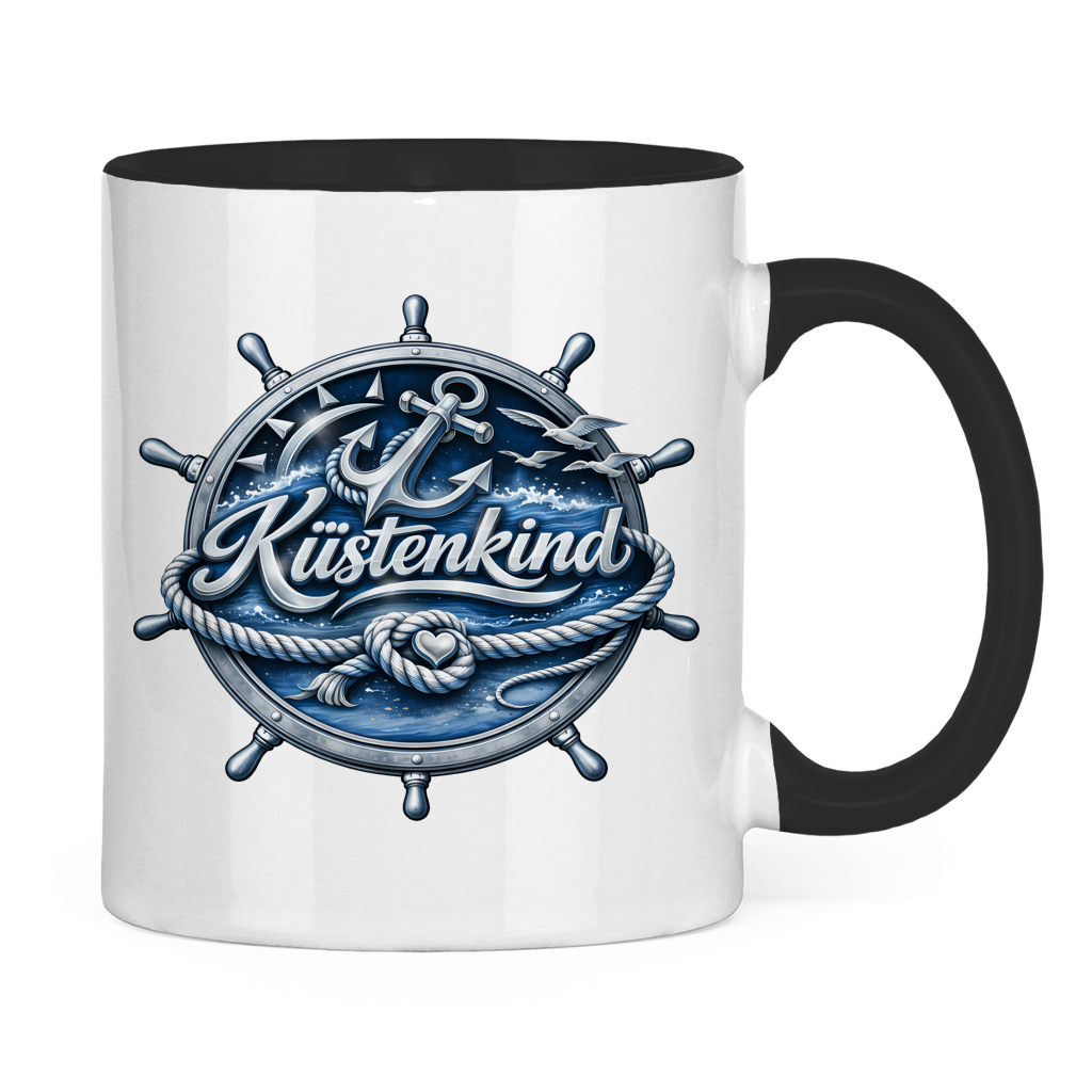 Keramik-Tasse zweifarbig  Küstenkind #600 blau-silber