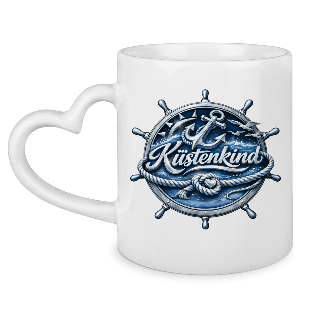 Keramik-Tasse mit Herzhenkel  Küstenkind #600 blau-silber