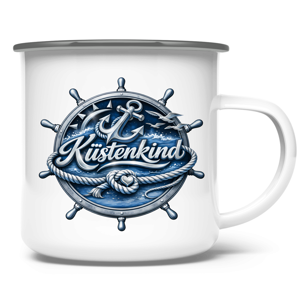 Emaille Tasse Küstenkind #600 blau-silber