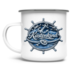 Emaille Tasse Küstenkind #600 blau-silber