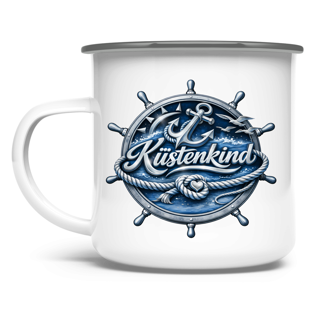 Emaille Tasse Küstenkind #600 blau-silber