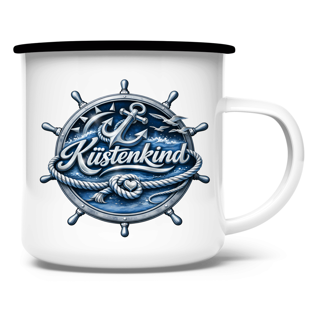 Emaille Tasse Küstenkind #600 blau-silber