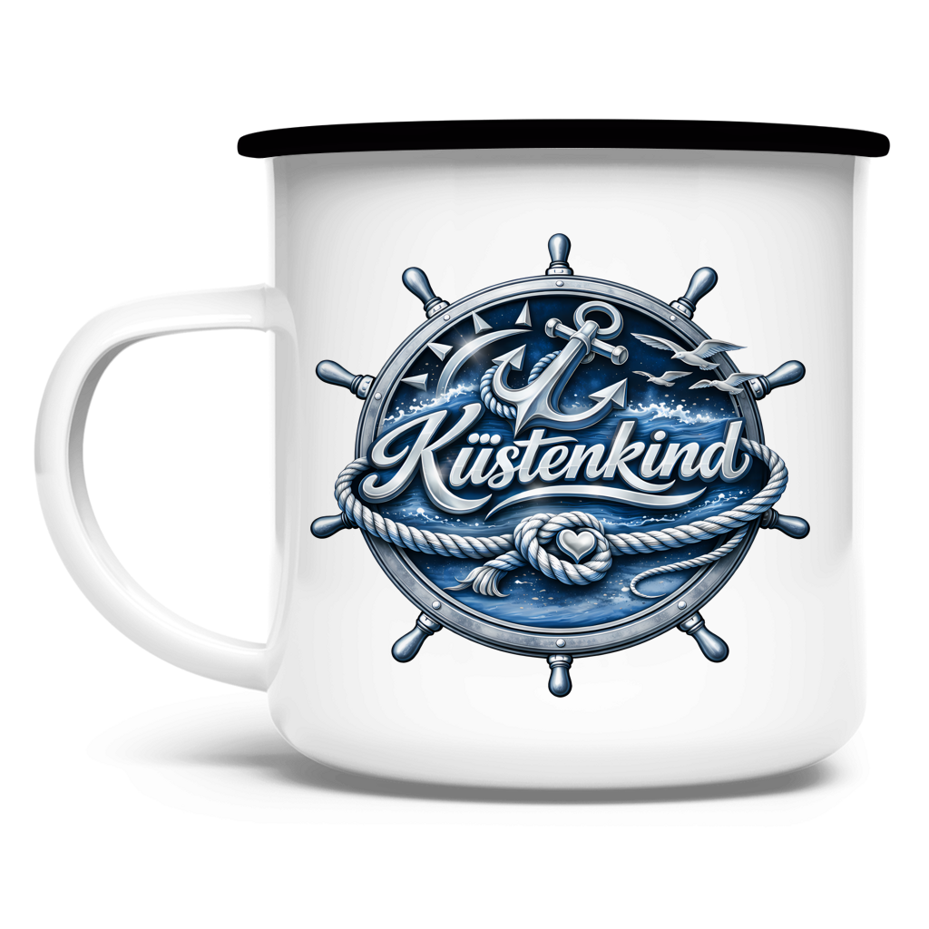 Emaille Tasse Küstenkind #600 blau-silber