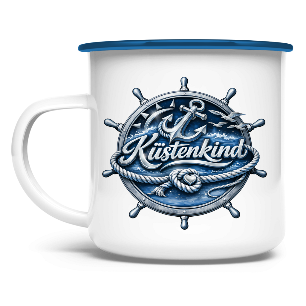 Emaille Tasse Küstenkind #600 blau-silber