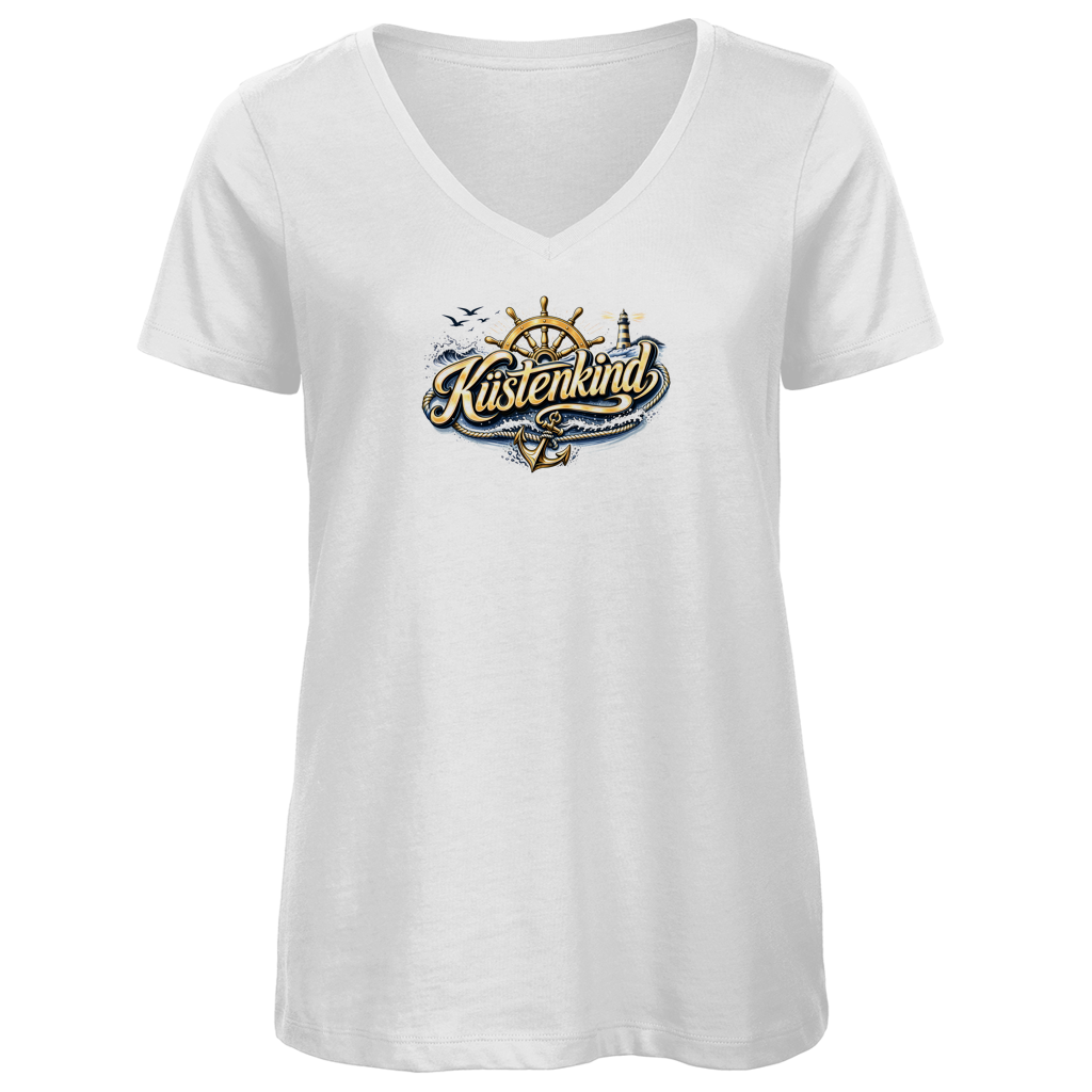T-Shirt Damen V-Neck Küstenkind #601 blau-gold