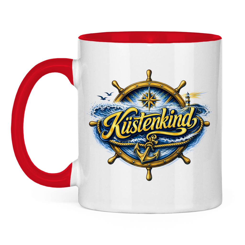 Keramik-Tasse zweifarbig   Küstenkind #601 blau-gold