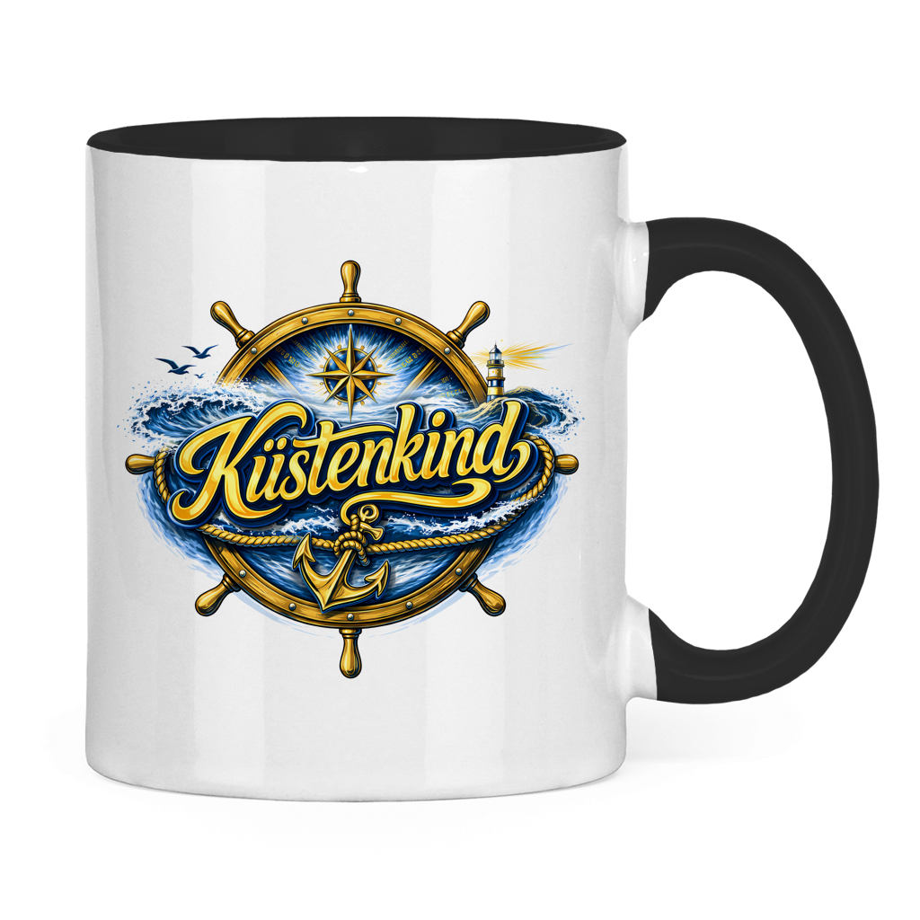 Keramik-Tasse zweifarbig   Küstenkind #601 blau-gold