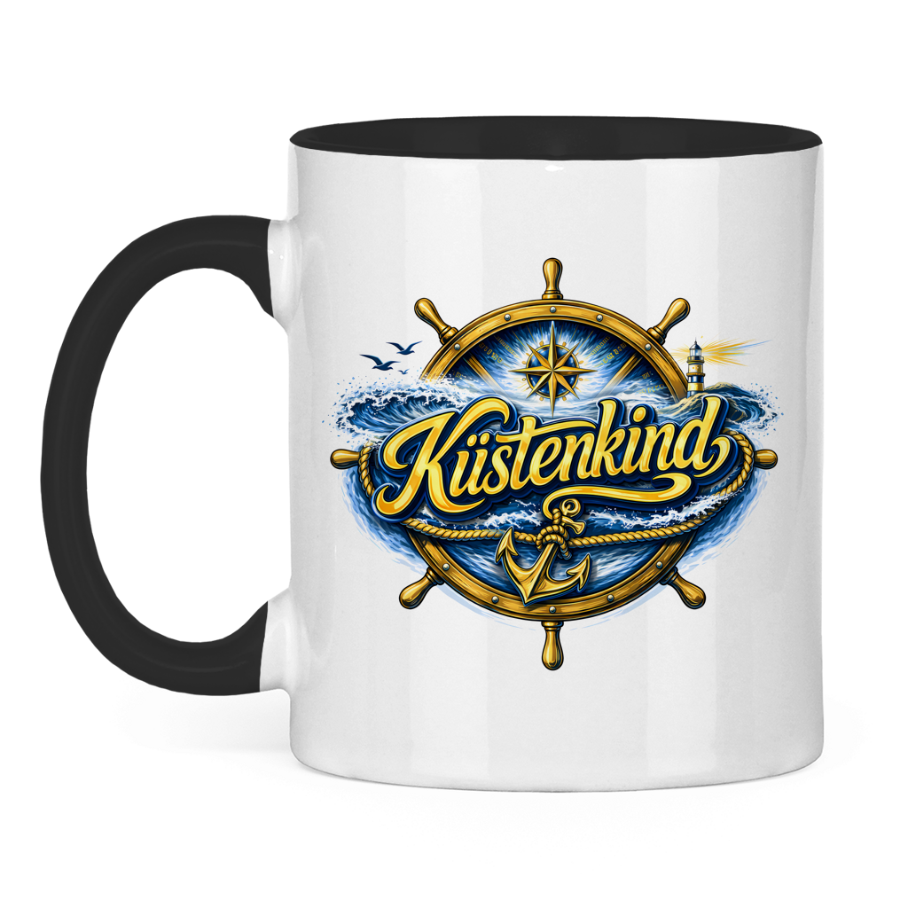 Keramik-Tasse zweifarbig   Küstenkind #601 blau-gold