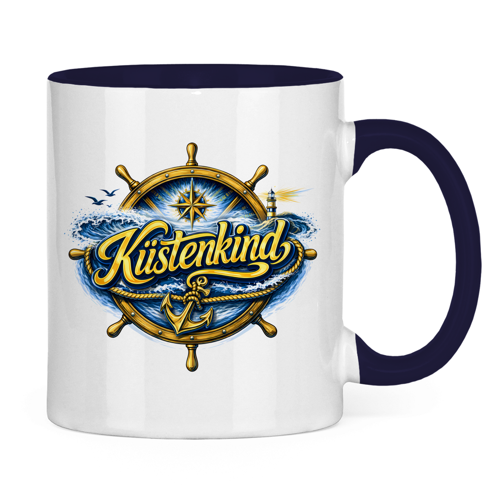 Keramik-Tasse zweifarbig   Küstenkind #601 blau-gold