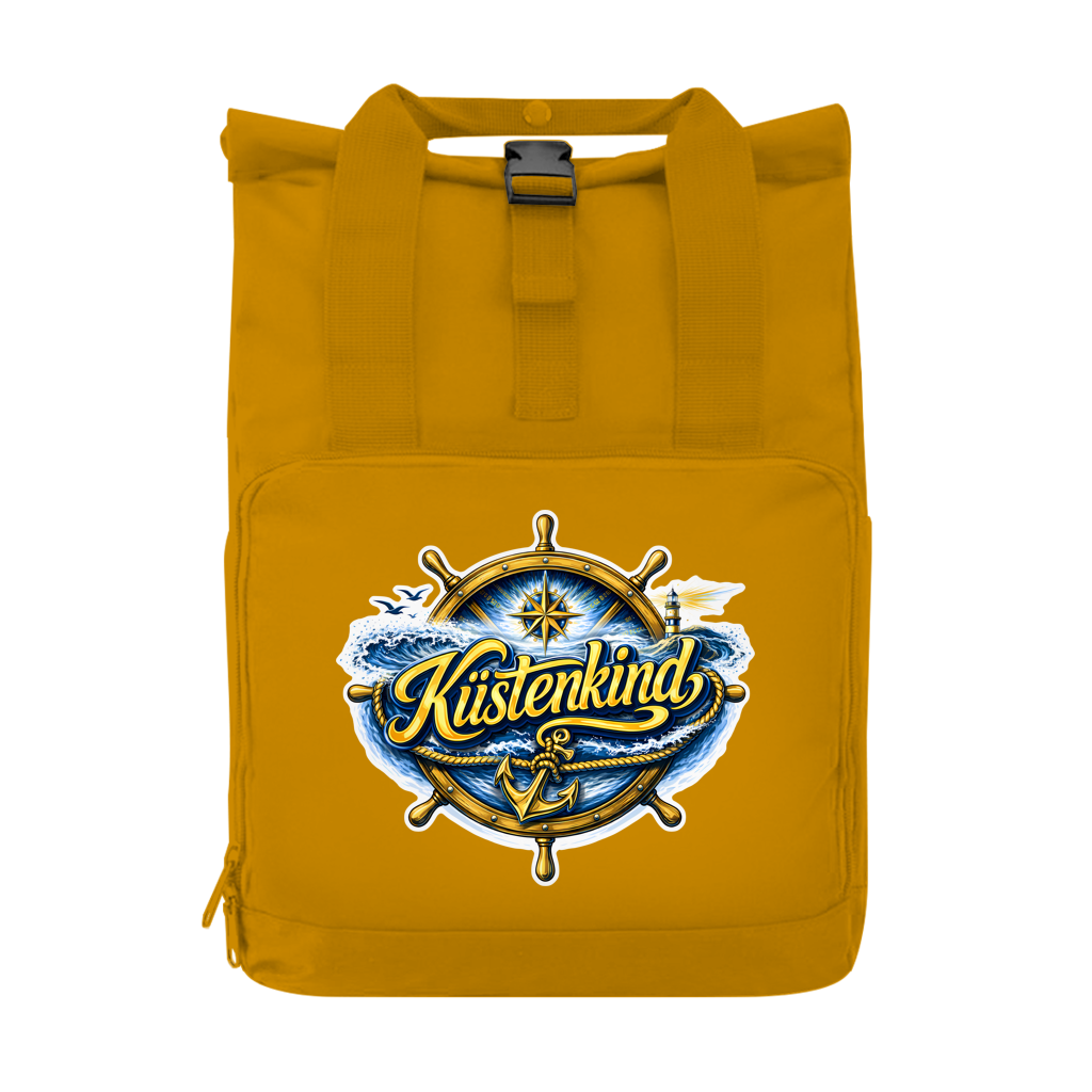 Rucksack mit Seitentasche  Küstenkind #601 blau-gold  Gr. S