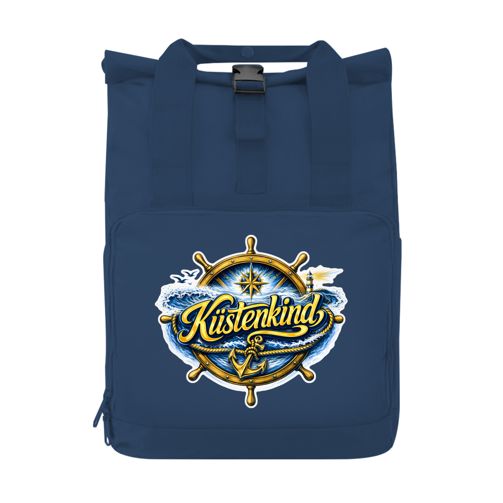 Rucksack mit Seitentasche  Küstenkind #601 blau-gold  Gr. S
