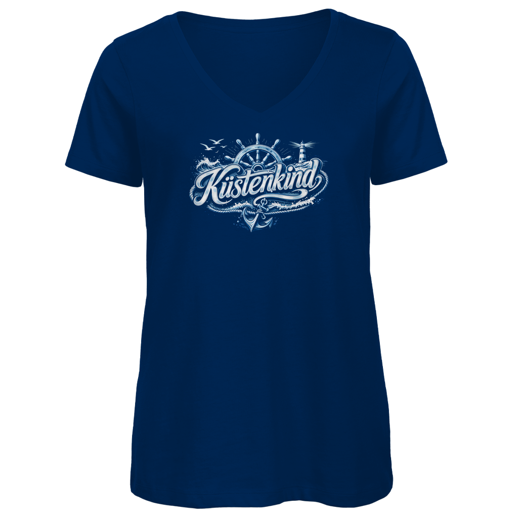 T-Shirt Damen V-Neck  Küstenkind #601 blau-silber