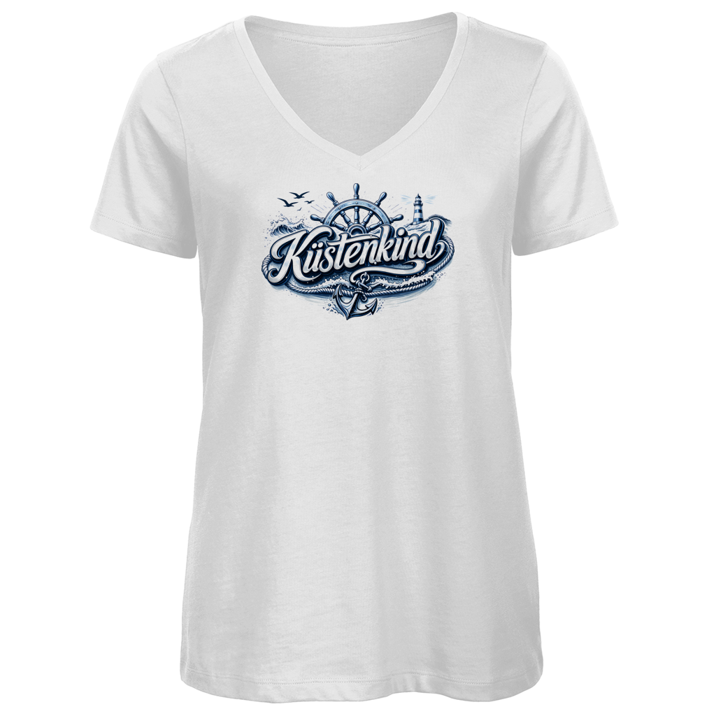 T-Shirt Damen V-Neck  Küstenkind #601 blau-silber
