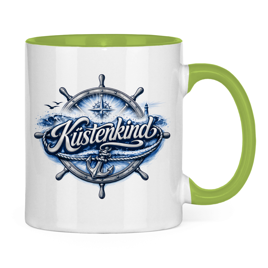 Keramik-Tasse zweifarbig  Küstenkind #601 blau-silber