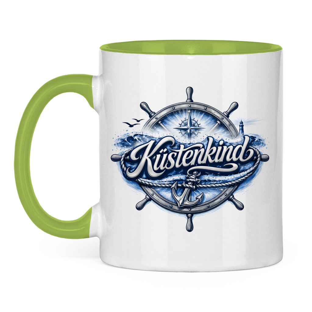 Keramik-Tasse zweifarbig  Küstenkind #601 blau-silber
