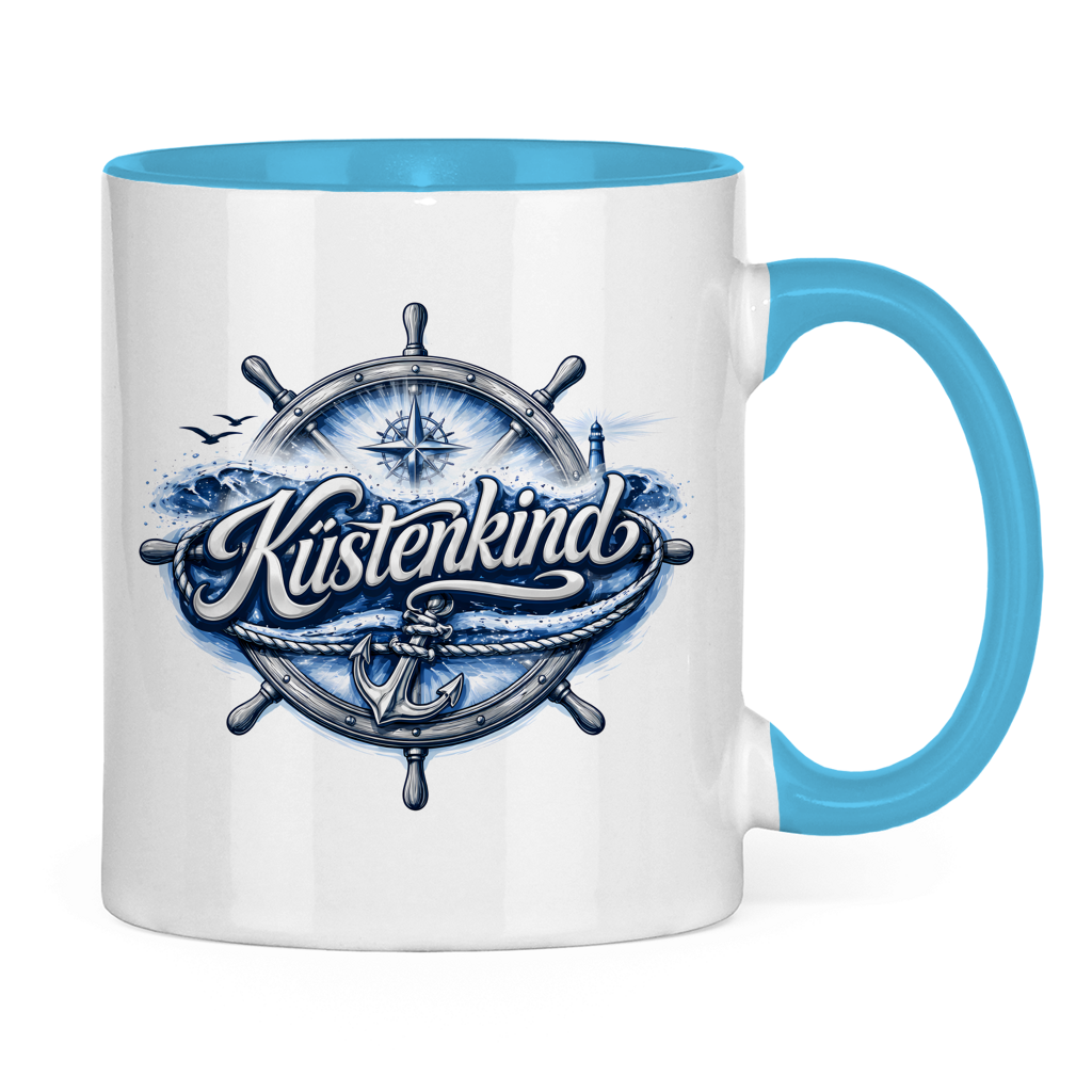 Keramik-Tasse zweifarbig  Küstenkind #601 blau-silber
