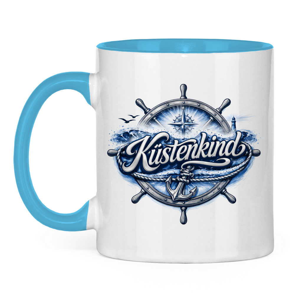 Keramik-Tasse zweifarbig  Küstenkind #601 blau-silber