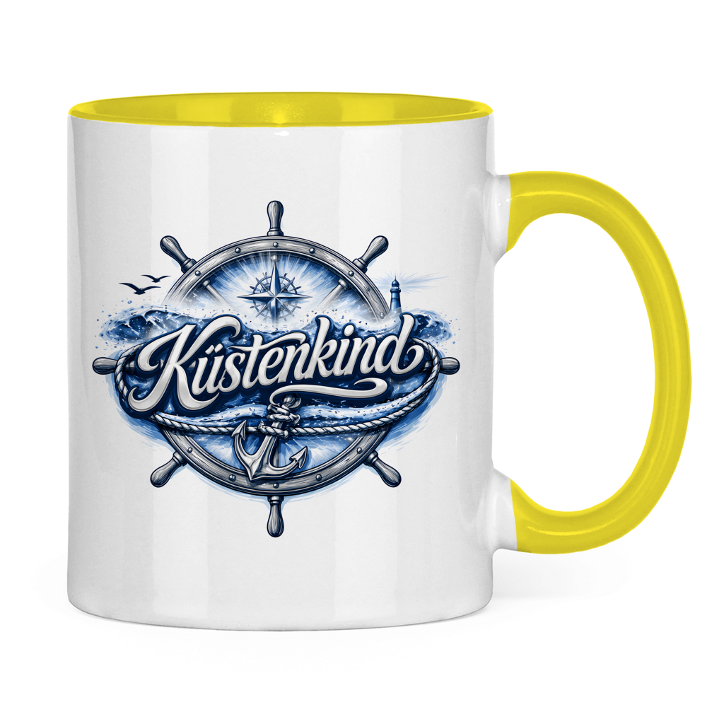 Keramik-Tasse zweifarbig  Küstenkind #601 blau-silber