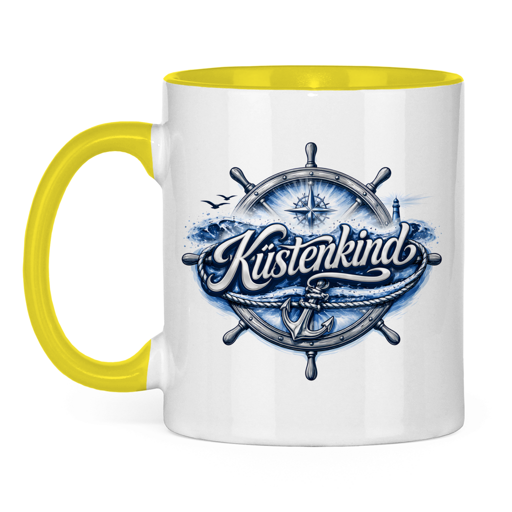 Keramik-Tasse zweifarbig  Küstenkind #601 blau-silber