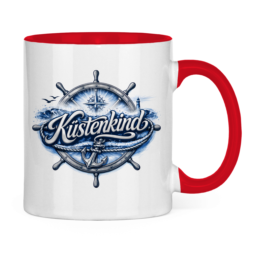 Keramik-Tasse zweifarbig  Küstenkind #601 blau-silber